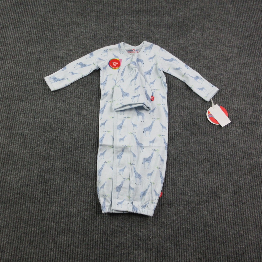 Magnetic Me Gown Boys 0-3 Months Blue Jolie Giraffe Organic Magnetic W/ Hat NWT